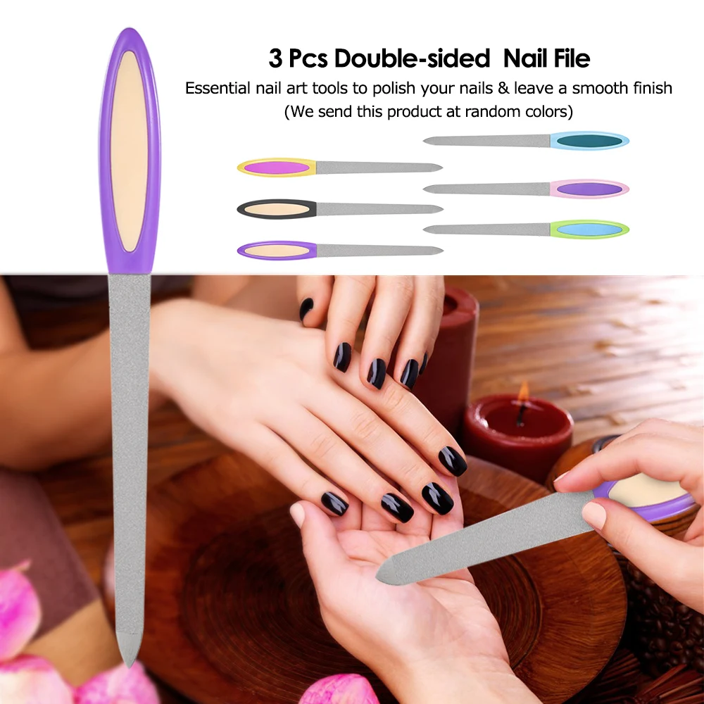 

3Pcs Double-sided Nail Files Stainless Steel Nail Buffer Manicure Sanding Polishing Buffing Coarse & Fine Side Pedicure Tool