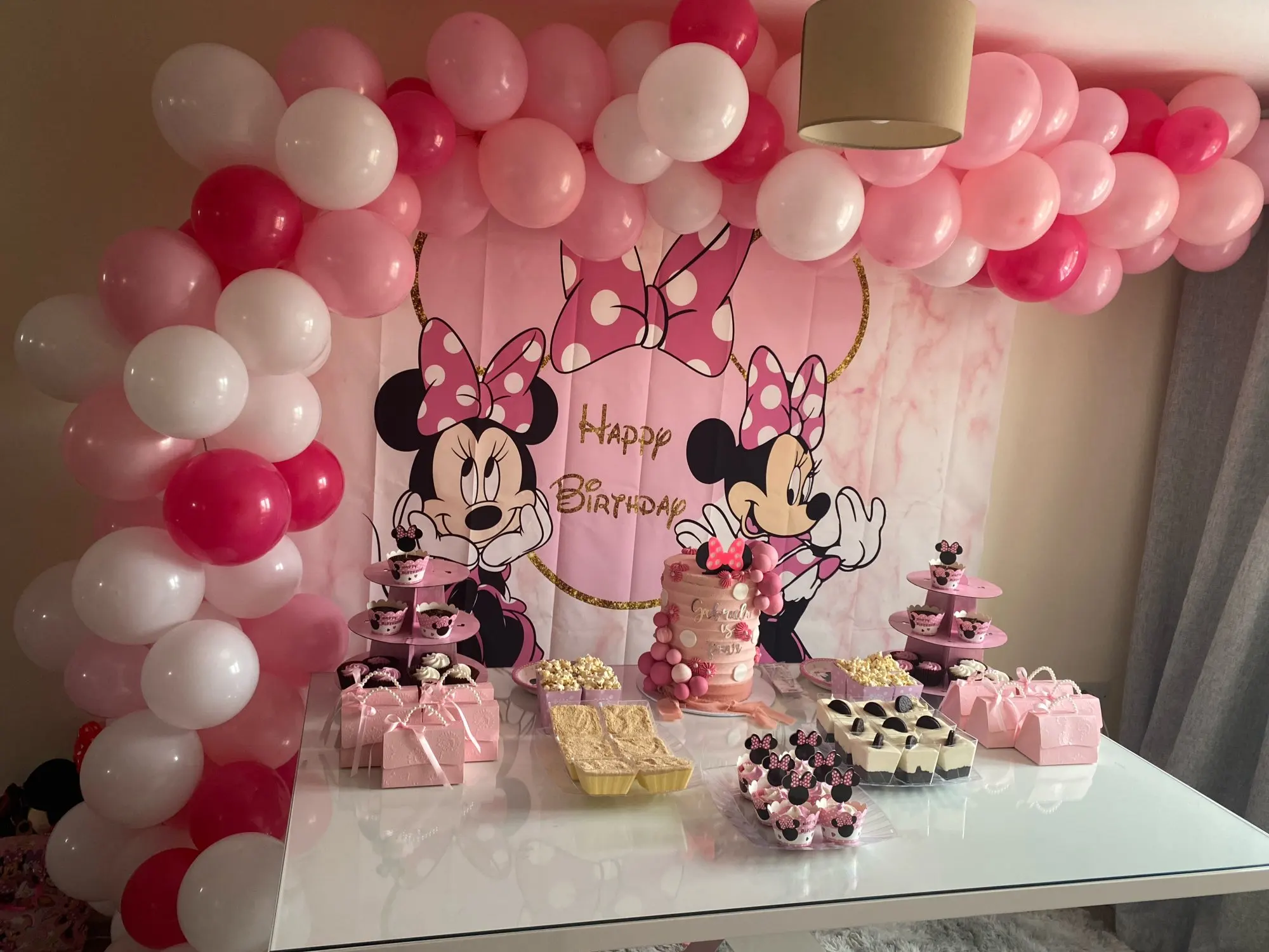 Backdrop Minnie Baby Shower Round Princess Minnie Mouse Baby Shower  Backdrop Birthday Photo Background Decor, image size:2000x1500