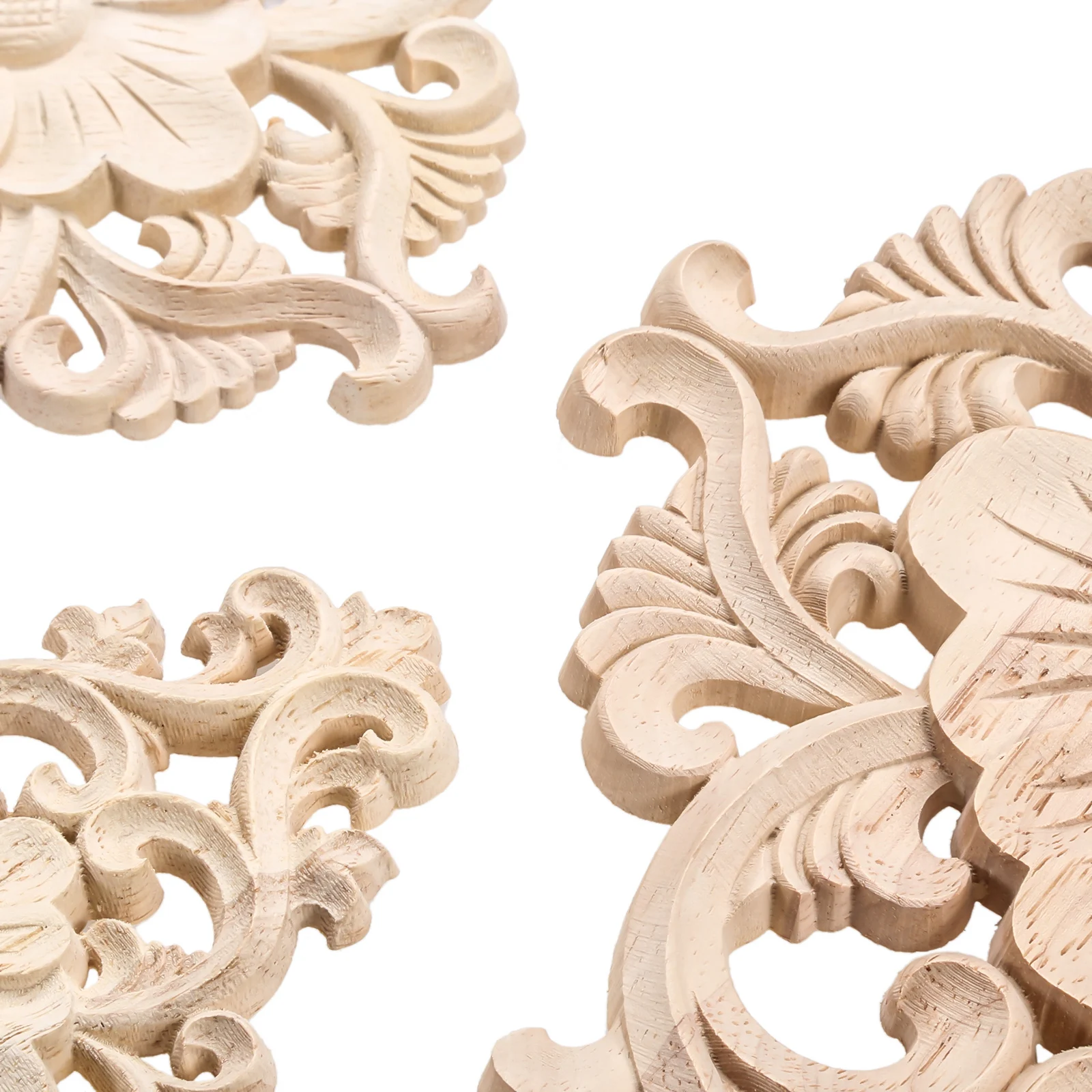 8 Pezzi Applique In Legno Intagliato Per Mobili, Set Da 4 Lunghe (20cm) E 4 Angolari (10cm), Bianco Non Verniciato, Fai-da-te - 3