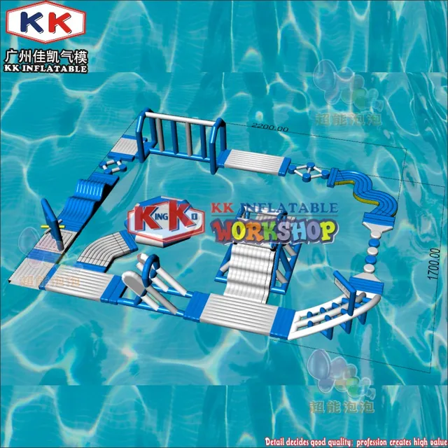 Outdoor ocean sea water/Frame pool water play blue & white color inflatable floating waterpark 2