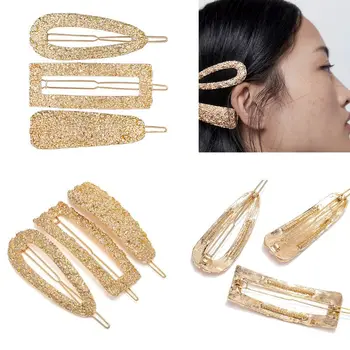 

3Pcs/Set Banquet Wedding Alloy Frog Bobby Pin Women Side Bangs Metallic Gold Barrette Water Ripple Textured Geometric Hair Clip