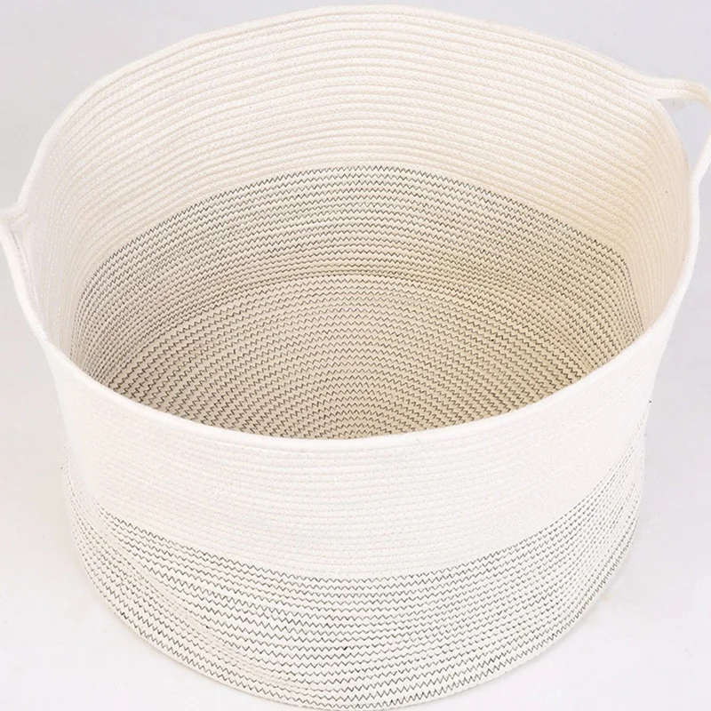 Woven Baby Laundry Basket for Blankets Toys Storage Basket with Handle Comforter Cushions Storage Bins Thread Laundry Hamper-Bla