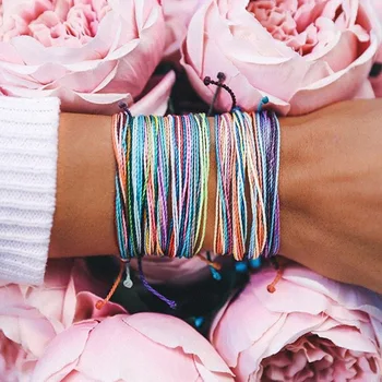 

2PCS/set Random Color Handmade Waterproof Woven Wax Thread Wrap Bracelet Simple Rope Knot Friendship Bracelet for Men and Girls