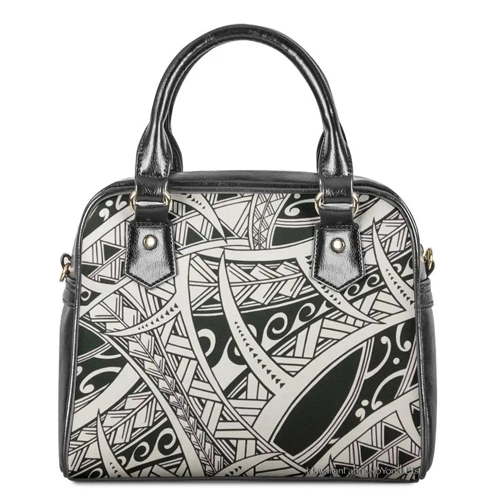 

Polynesian tribal style Pattern Ladies Fashion Shoulder Bags Wholesale Casual Tote Handbag Custom PU Leather Handbags For Women