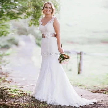 

2021 Boho Wedding Dresses Elegant Sweetheart Mermaid White Lace Wedding Bride Dress With Belt Long Backless Robe de Mariee
