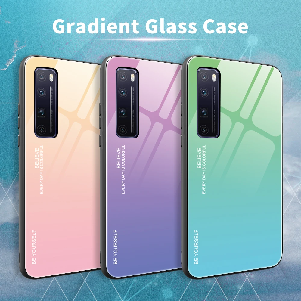 waterproof pouch for swimming For Huawei Nova 8 7SE 5i 3 Gradient Glass Phone Case for Huawei P50 P40 Pro P30 lite P20 Dazzle Color shell Tempered Glass Cover smartphone pouch