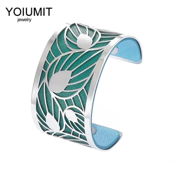 

Cremo Wide Hollow Leaf Arm Bracelet Argent Cuff Bangles For Women Jewelry Stainless Steel Bracelets Reversible Leather Pulseira