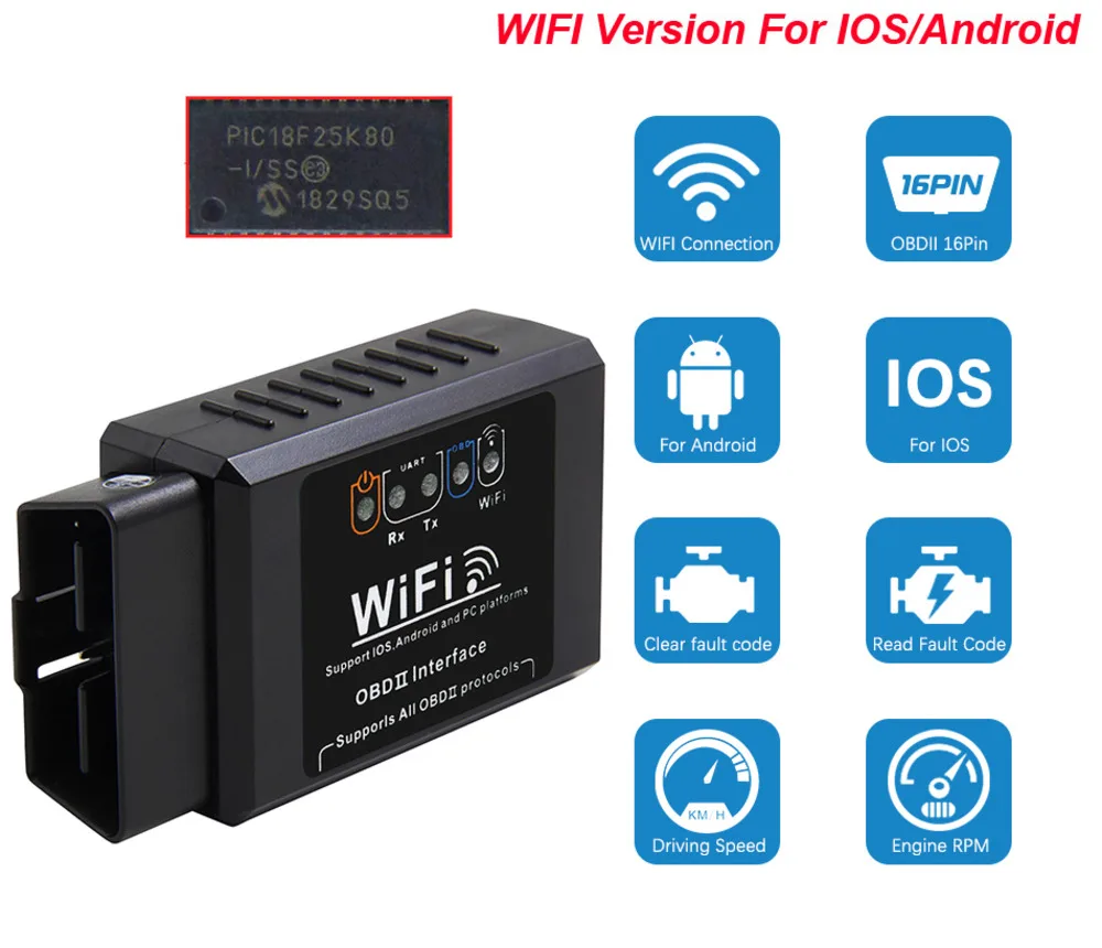 Elm327 V1.5 Obd2 Wifi Pic18F25K80 Szkenner Wi-Fi Odb2 Android/Ios Elm 327 V 1 5 Obd 2 Obd2 Adapter Car Diagnostic Auto Tool Eszköz