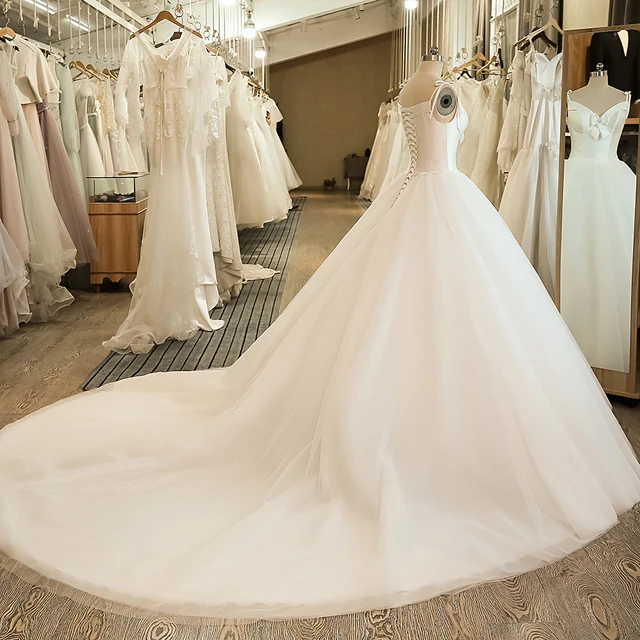 SL-5058 Cheap Sample Bow Wedding Bridal Dress Corset Ball Gown Satin Wedding Dress 4