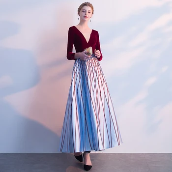 

Sexy Deep V-neck Backless Formal Party Dress Elegant Velvet Burgundy Robe De Soiree Novelty Vestidos De Festa Novelty Maxi Dress