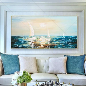 Абстрактная картина маслом ручной работы, большой вид корабля, довольно Красочная картина на море, Настенная картина для гостиной, Современный домашний декор