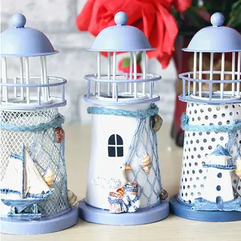 

Vintage Iron Lighthouse House Mediterranean Style Iron House Candlestick Candelabrum Candle Holder Home Decor Tools Gifts