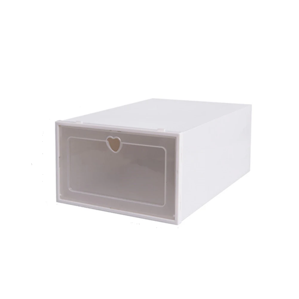 Штабелируемый толстый прозрачный Обувной Ящик складывающийся флип сборочный ящик для хранения обуви пыленепроницаемый водонепроницаемый пластиковый шкаф для обуви - Цвет: White