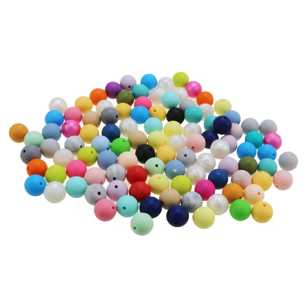 15mm silicone beads round loose jewelry baby teething balls(100pcs)silicone chew beads Food Grade Sensory infant baby teether