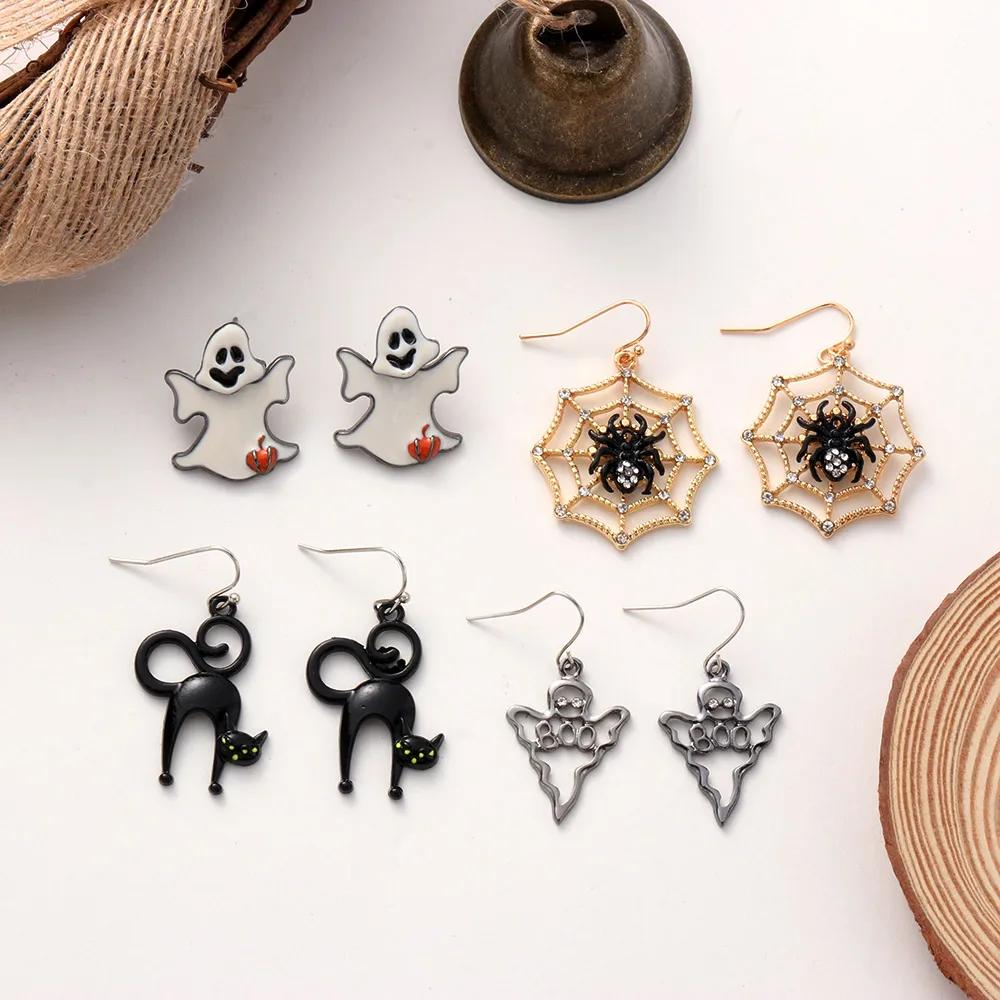 HOT Halloween Horror Funny Drop Earrings Gothic Black Ghost Skull Dangle Hook Stud Girls Party Gift Jewelry Decoration | Украшения и