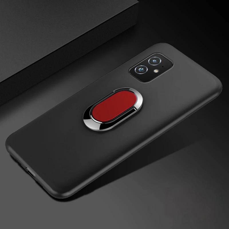 Classic Finger Ring 360° Rotating Soft Silicone Case - Red Blue Black