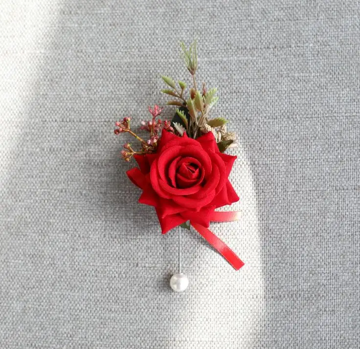 Boutonniere 4 Бутоньерка на запястье красное вино Бургундия бархат Роза бутоньерки На Выпускной Свадьба свадебный цветок жених булавка брошь - Цвет: Boutonniere 4