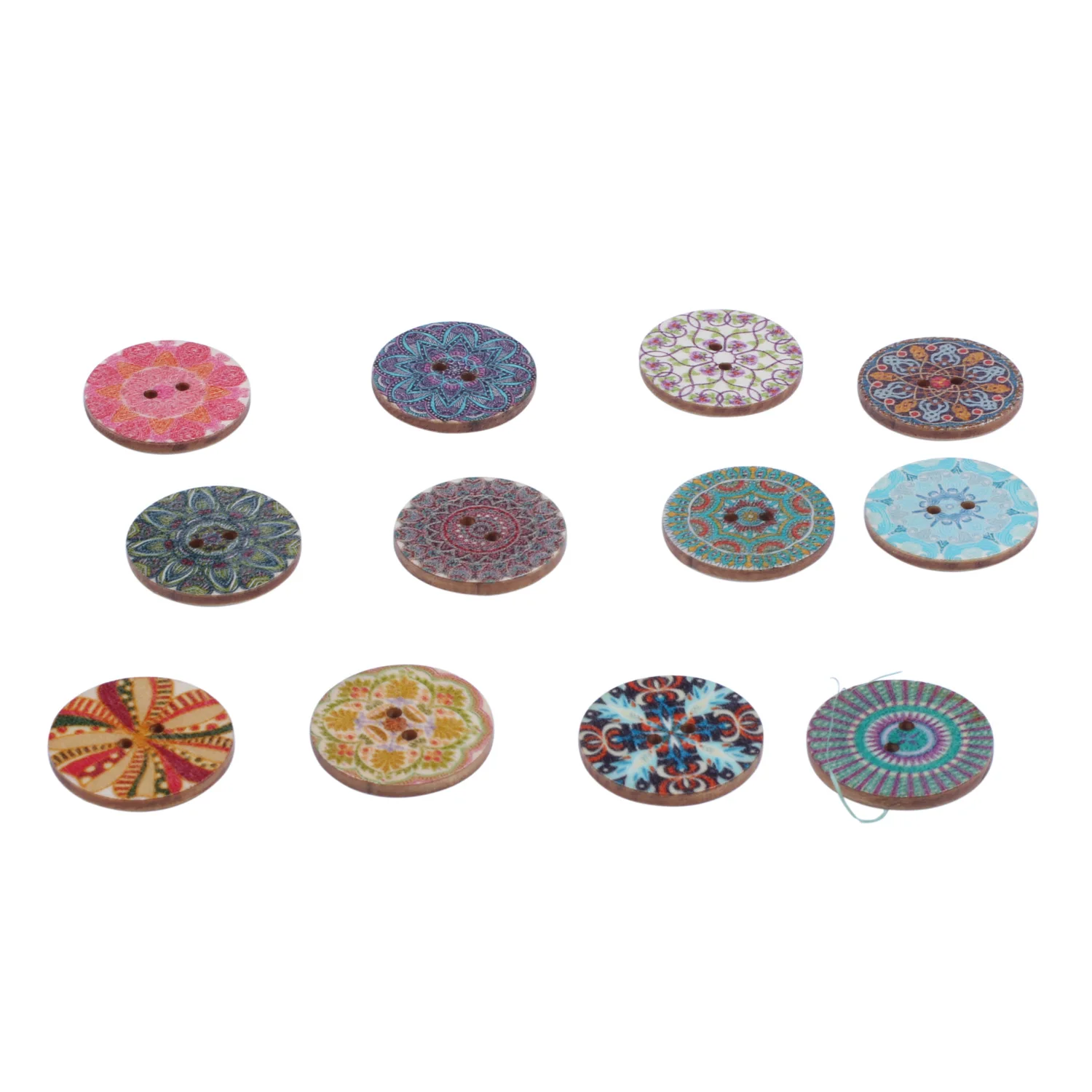 Смешанный цветочный Рисунок круглый 2 отверстия деревянные пуговицы для шитья Крафт 25 мм упаковка 100