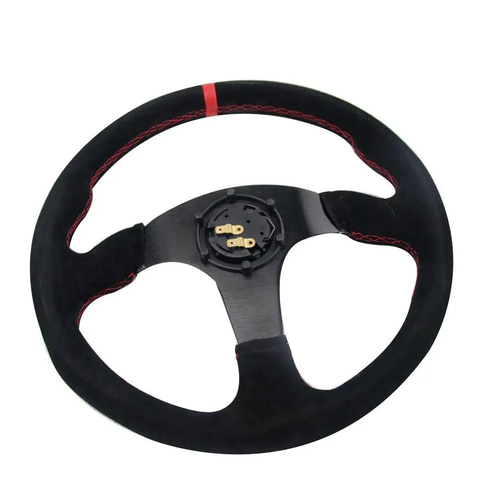 1PC 14Inches Flat Suede Leather Drifting Corn Shelf Steering Wheel with Black Box Automobile volante deportivo Car accessories