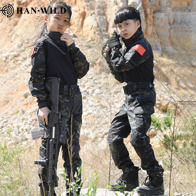 Children's Camo Training Clothes Suit Kids Outdoor Field Camping Hunting Clothes Combat Uniform Airsoft Tactical Shirt Pants kids police cosplay costume