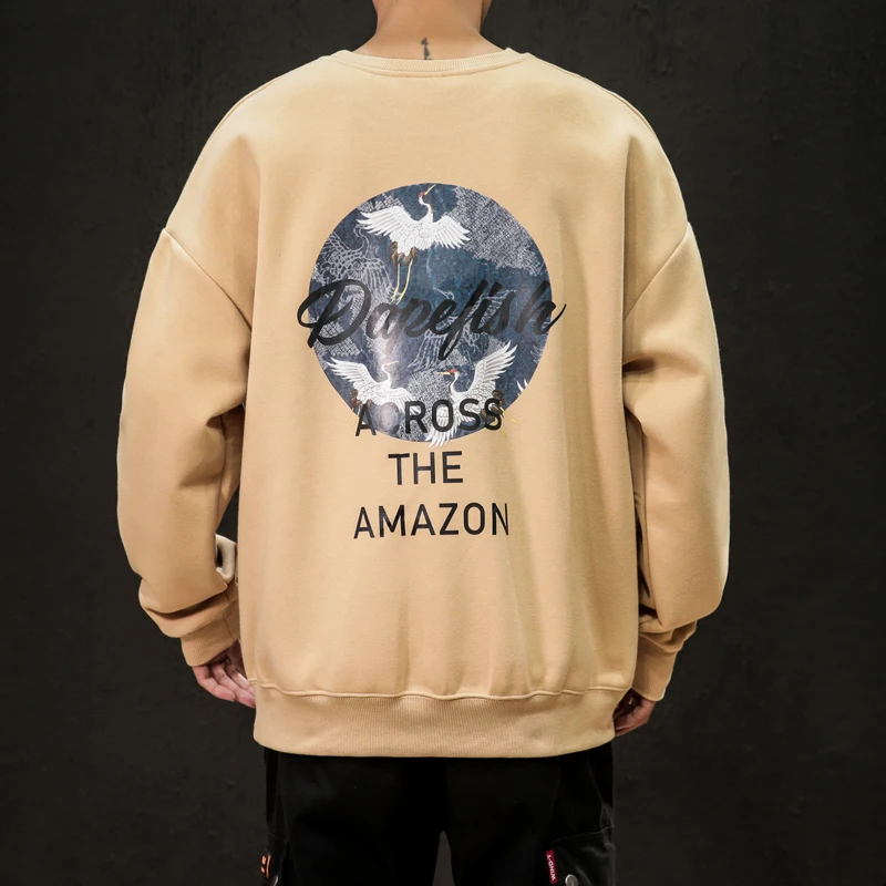 

2019 Spring And Autumn Men's New Casual Letter Pattern Printing Long-sleeved Round Neck Hoodies Loose Temperament Trend Cotton