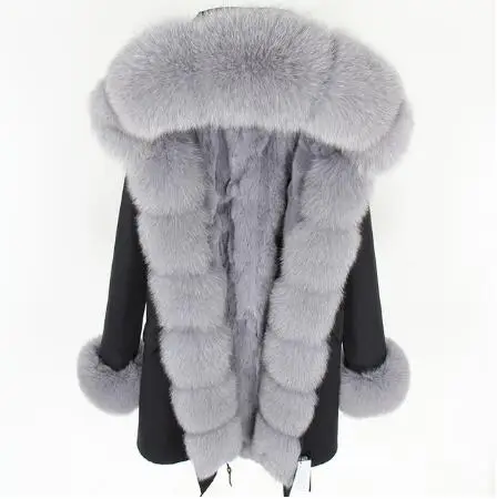 Женская зимняя куртка из чистого хлопка длинная куртка с подкладкой из натурального кроличьего меха уличная куртка с воротником из лисьего меха - Цвет: 2
