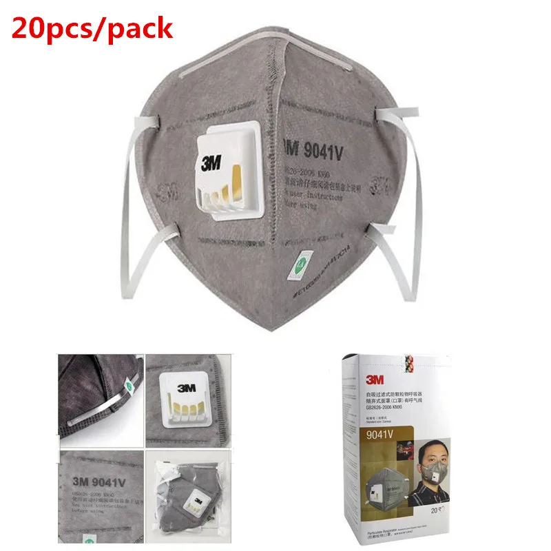 

20PC 9041V Mask Non-woven KN90 Face Mask Anti-smog Dust Mask Protective Dustproof PM2.5 Protective Reusable Mask Filter