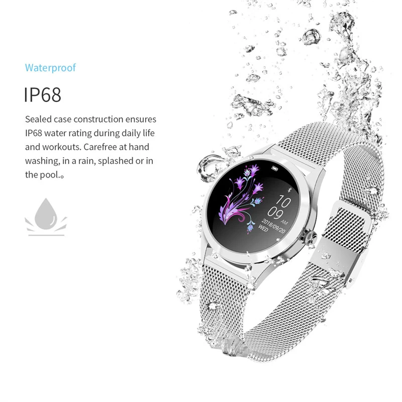 ESEED KW10 smart watch women IP68 waterproof fashion health heart rate monitor physiological remind smart watch Fitness Bracelet