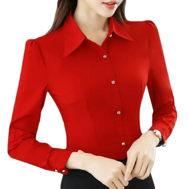 Long Sleeve White Blouse Korean style Elegant Buttons Shirt Office Lady Formal Work Black Blouse Top women 2021 Plus Size 5XL 3