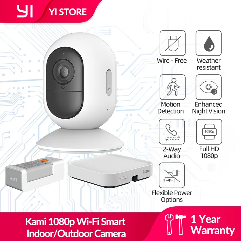 Kami 1080p Wi Fi Wireless Smart Indoor/Outdoor Camera Kit Wire Free