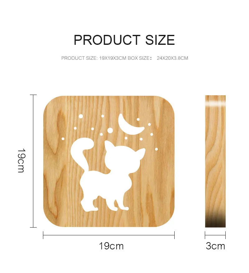 Creative Wooden Lamp Animal Cute Cat Night Lamp Bedside Lamp 3D Shadow Wooden LED Table Light Carving Lamp for Children's Room Decoration (4)