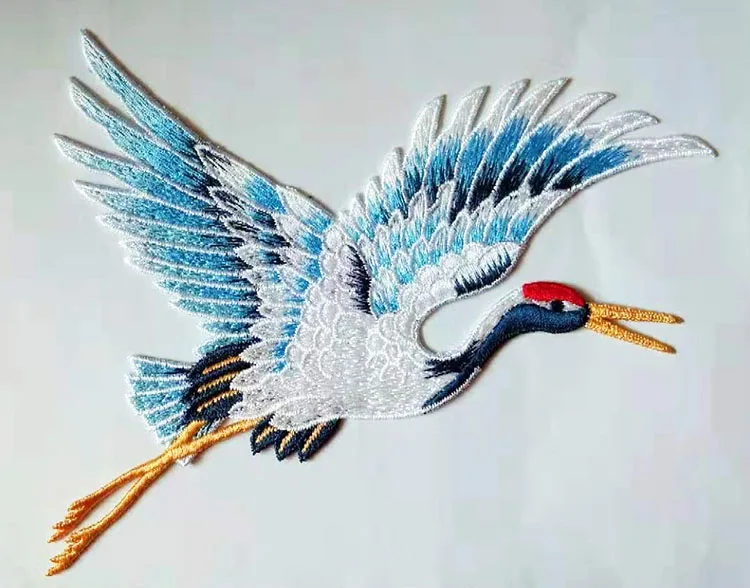 14*20 см синий и желтый кружева китайский журавль птица вышитая нашивка-аппликация без клея для украшения одежды DIY - Цвет: blue left one
