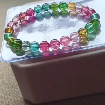 

Certificate Natural Macaroon Tourmaline Quartz Colorful 7.6mm Clear Round Beads Bracelet From Brazil Women Crystal AAAAAA