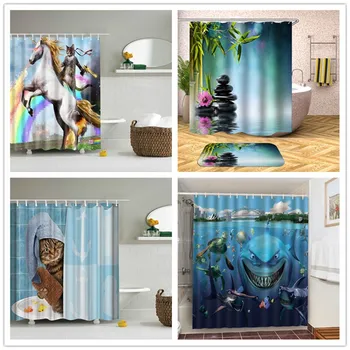 

High Quality Fabric Waterproof Shower Curtains Bathroom Curtains Cartoon Kid Cats Unicorn Shark Printed Curtains 3d For Bathroom
