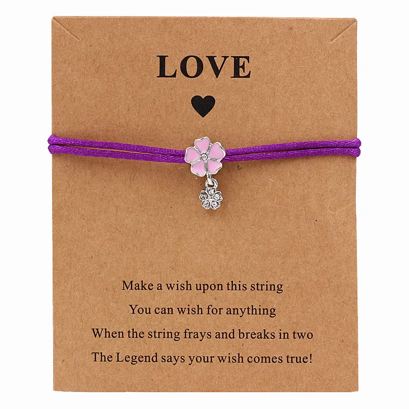 DIY Серебряный цветочный Шарм браслет висячий очаровательный со стразами красная цепь Регулируемый счастливый четырехлистный клевер браслет Прямая