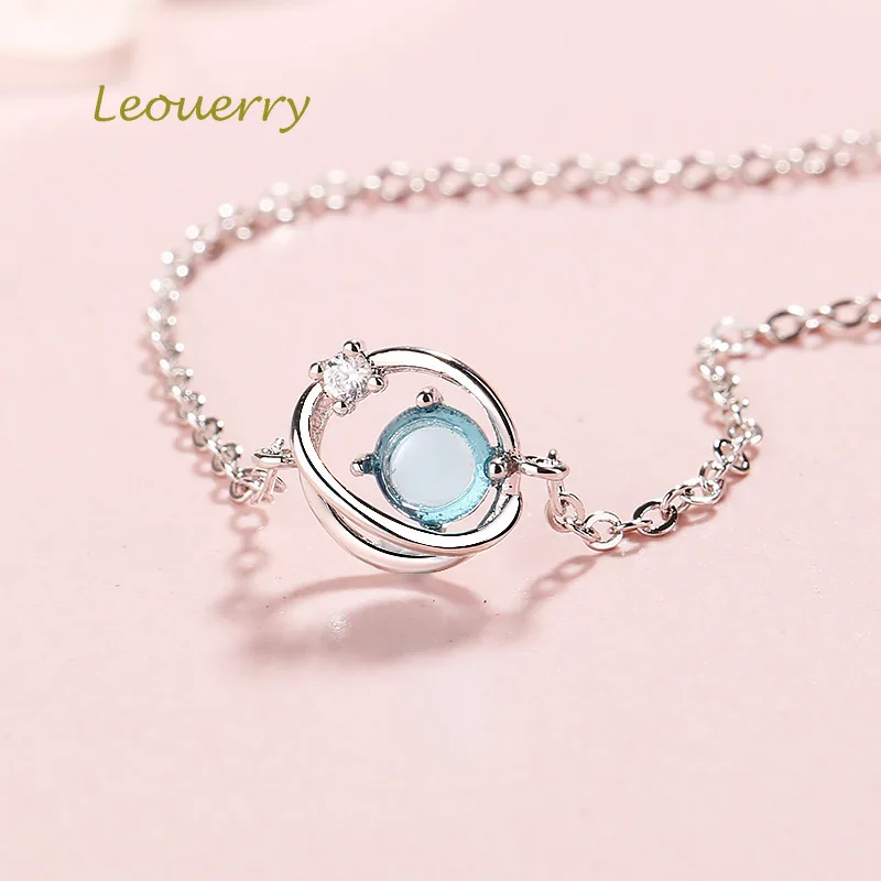 Leouerry, 925 пробы, серебряный, голубой, Вселенная, планета, браслет, звездное небо, Аврора, браслеты для женщин, элегантные ювелирные изделия, подарки