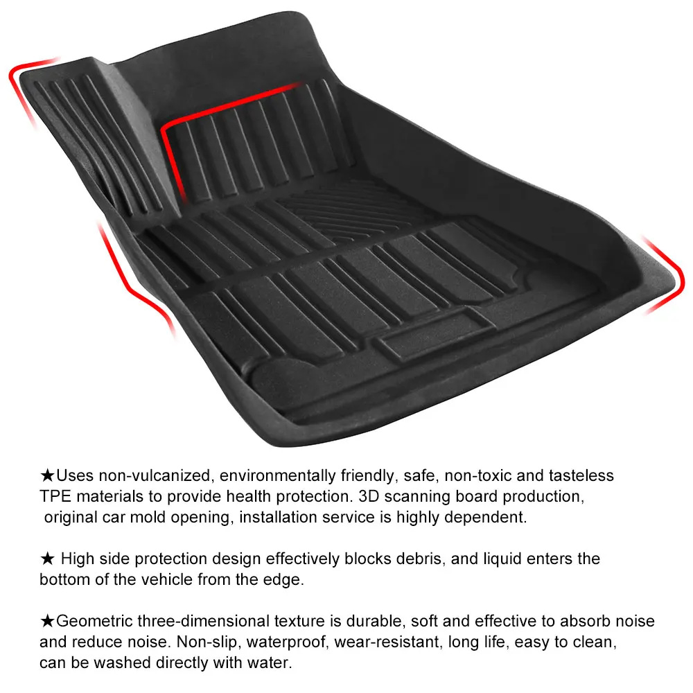 TPE Пользовательские Коврики полный набор на заказ подходит для всех-погоды коврики для Tesla модель 3, черный(3 шт в комплекте
