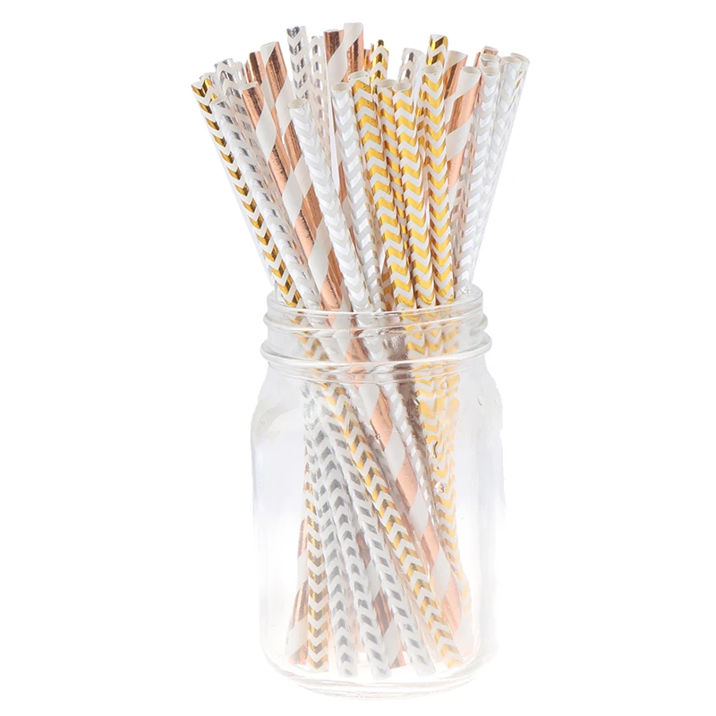25 шт. розовое золото полосой фольги бумажные соломинки Свадебные сувениры