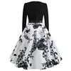 2022 Brand Winter Dresses Women 50S 60S Vintage Robe Swing Pinup Elegant Party Dress Long Sleeve Casual Plus Size Print Black ► Photo 3/6