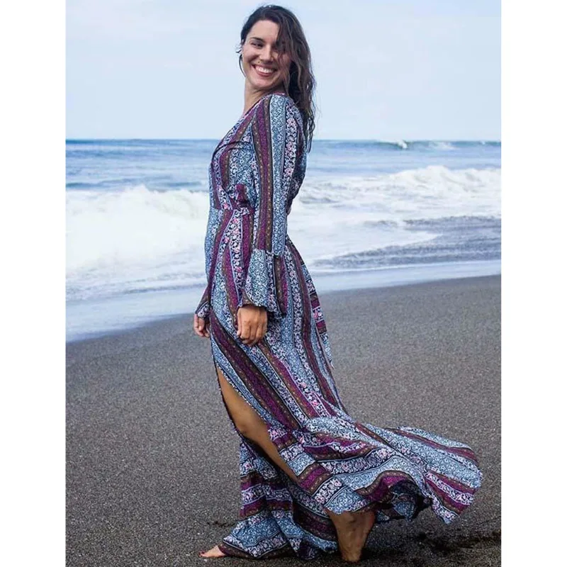 Vestidos boho con falda de encaje y chiffon en capas Coral Tallas Grandes