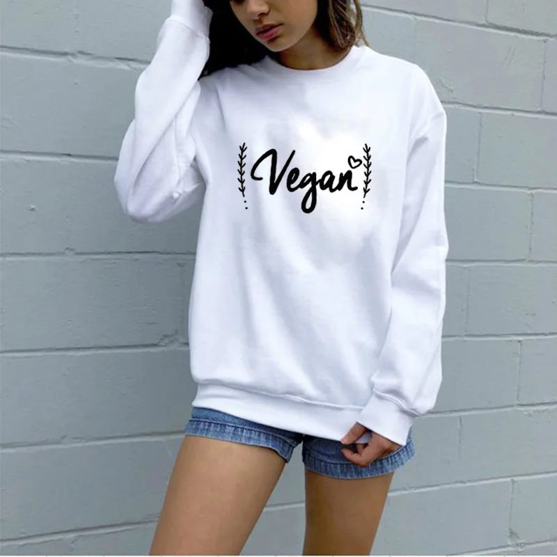 

Women Sweatershirt Vegan Theme Print Autumn Warm Wear Unisex Hoodies Loose Autumn New Arrival Long Sleeve