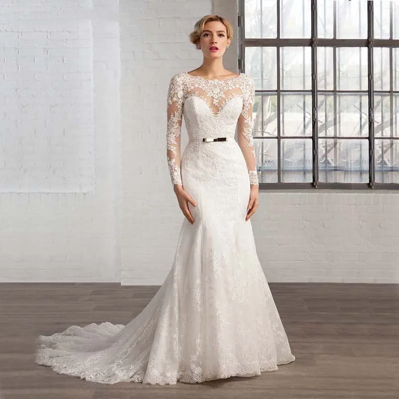 Backless Mermaid Lange Mouwen Trouwjurken 2019 Kant Applicaties Bruidsjurken Boho Bohemen Zomer Strand Goedkope Vestido De Doiva