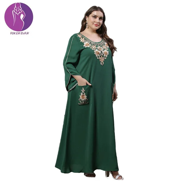 Roken Plus Size Jalabiya Dubai Abaya Dress For Women Eid 2021 Moroccan Caftan Turkey Arabic Muslim Islamic Clothing New 1