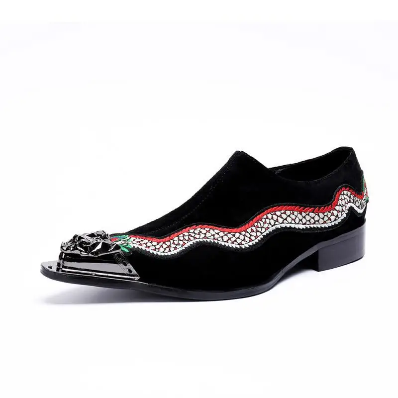 

Shoes Male Genuine Leather Pointed Metal Toe Casual Korean Style Men Loafers Full Grain Leather Cow Leather Slip-on