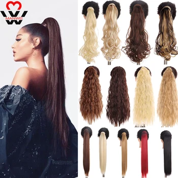 

MANWEI24inches Long Wrap On Synthetic Straight Ponytails for Women Natural Clip In Hair Extension Hairpieces False Hair