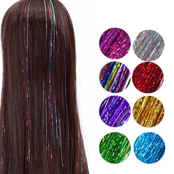 600Pcs Hair Tinsel False Extension Women Rainbow Dreadlocks Synthetic Laser Bling Decoration Glitter Party Hair Accessories
