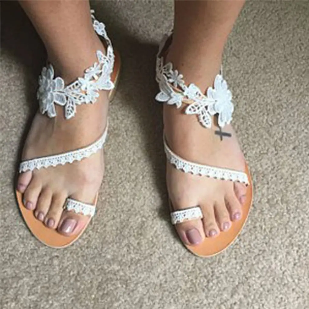 Sandales romaines en dentelle blanche pour femmes, chaussures plates à  enfiler, Sexy, été, 2020, grande taille|Outdoor Tools| - AliExpress