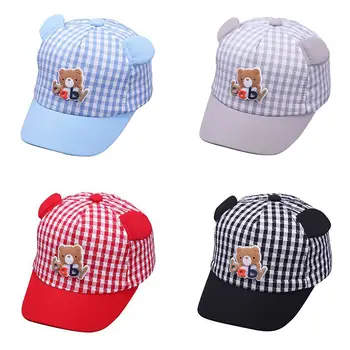 

2020 Boys Girls Children Cartoon Plaid Pattern Caps Toddlers Adjustable Sun Protection Casual Visors Hats