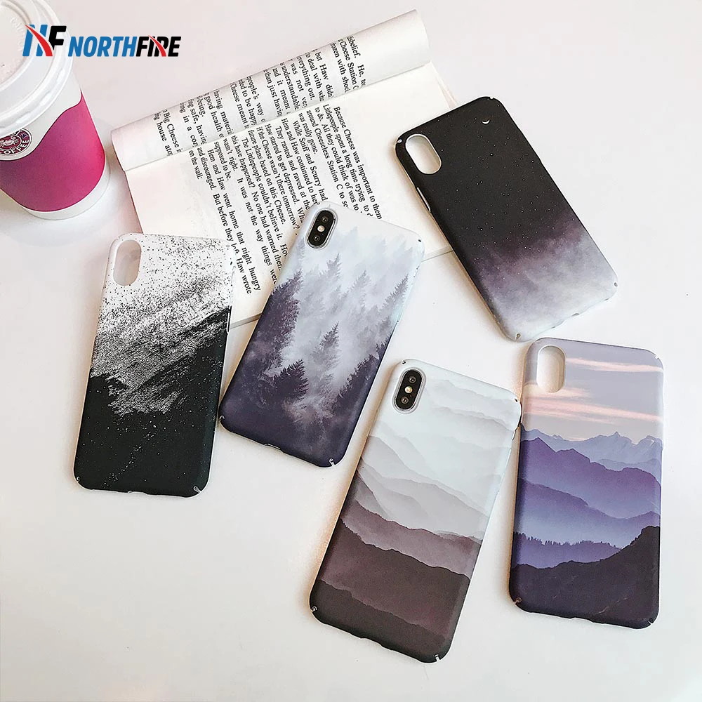

NORTHIRE Ink Painting Phone Case For iPhone X XS XR XSMAX Mountain Hard PC Case For iPhone 5 5S SE 6 6S 7 8 Plus Back Cover Capa