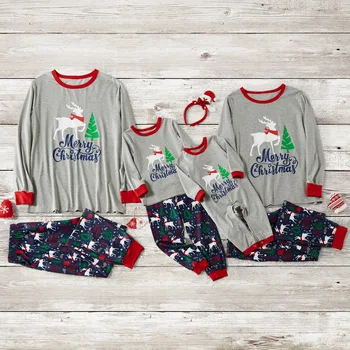 

Deer Printed Family Clothes Christmas Pajamas Toddler Romper Parent-child Tops Pants Family Matching Outfits Christmas Clothes